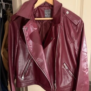 Primark Women's Burgundy Leather Jacket Size Medium